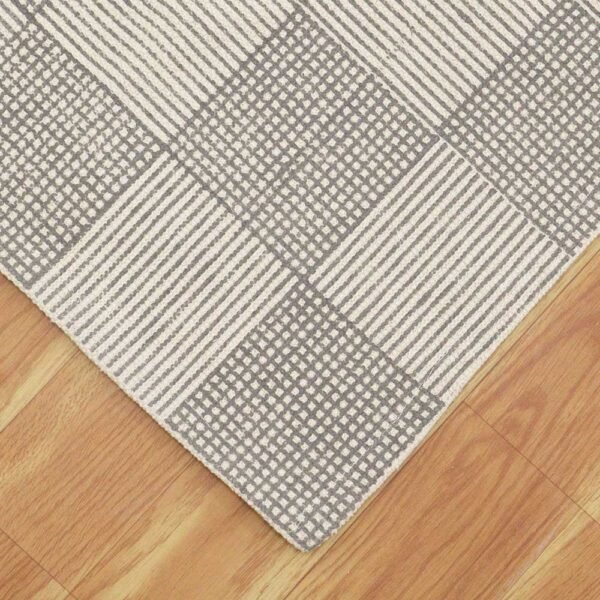 Handmade Cotton Block Printed Geometric Rug - Image 5