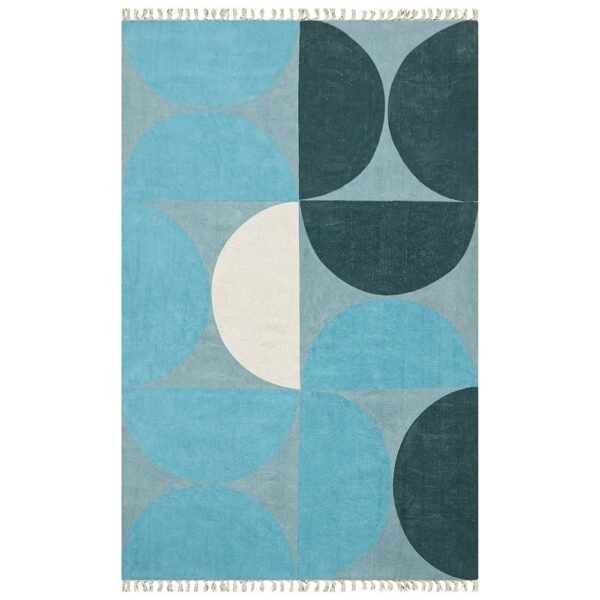 Hand Block Printed Cotton Green Area Rug