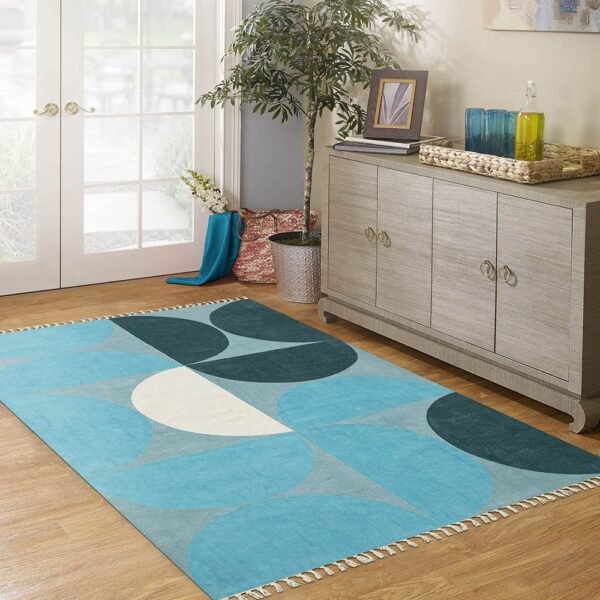 Hand Block Printed Cotton Green Area Rug - Image 2