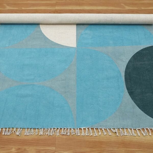 Hand Block Printed Cotton Green Area Rug - Image 6