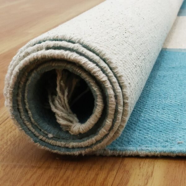 Hand Block Printed Cotton Green Area Rug - Image 7