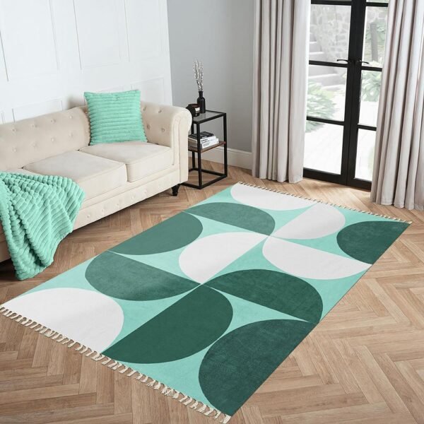 Cotton Made Hand Block Printed Geometric Area Rug - Image 2