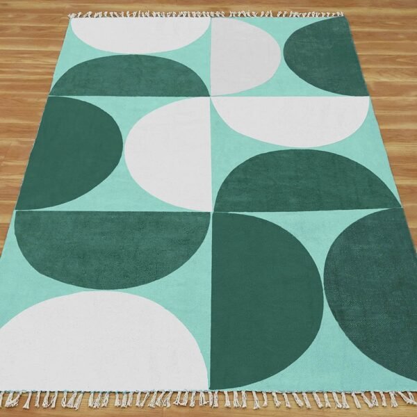 Cotton Made Hand Block Printed Geometric Area Rug - Image 4