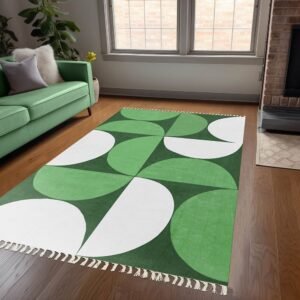 Geometric Handmade Kitchen Area Green Rug