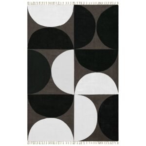 Black and White Handmade Geometric Rug with Cotton