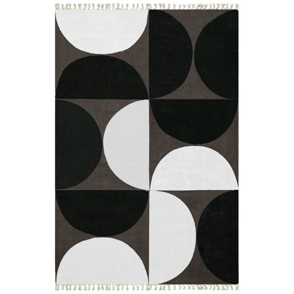 Black and White Handmade Geometric Rug with Cotton