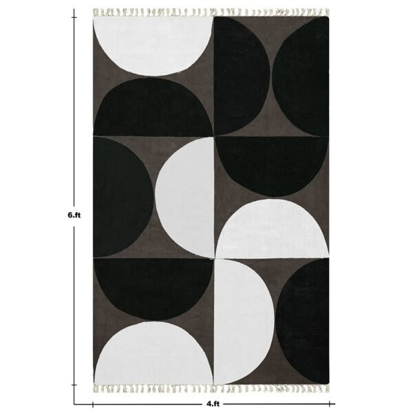 Black and White Handmade Geometric Rug with Cotton - Image 3