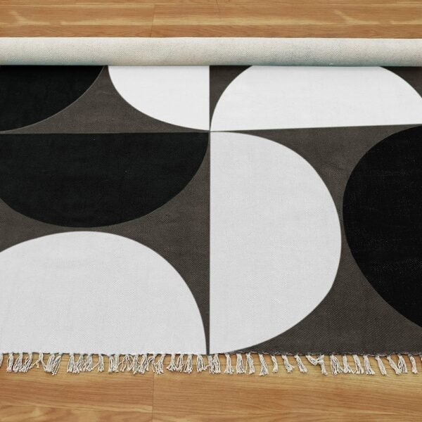 Black and White Handmade Geometric Rug with Cotton - Image 7