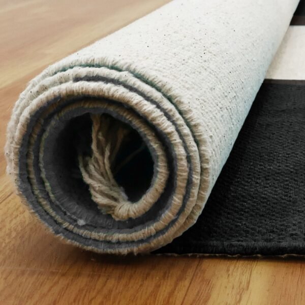 Black and White Handmade Geometric Rug with Cotton - Image 8