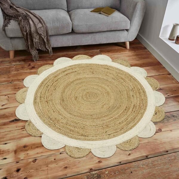 White Round Rug Handmade Geometric Rug - Image 2