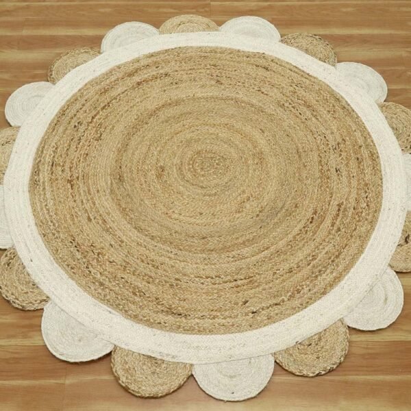 White Round Rug Handmade Geometric Rug - Image 4