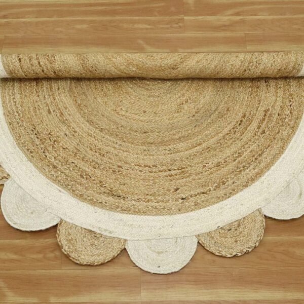 White Round Rug Handmade Geometric Rug - Image 6