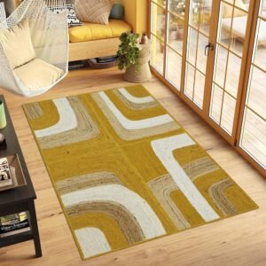 Beige Hand-Braided Geometric Jute Rug