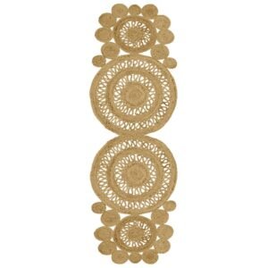 Hand Braided Beige Runner Rug Scalloped Design