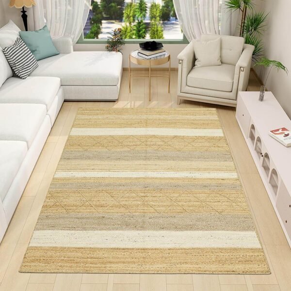 Handmade Natural Beige Rug- Dining Jute Area Rug - Image 2