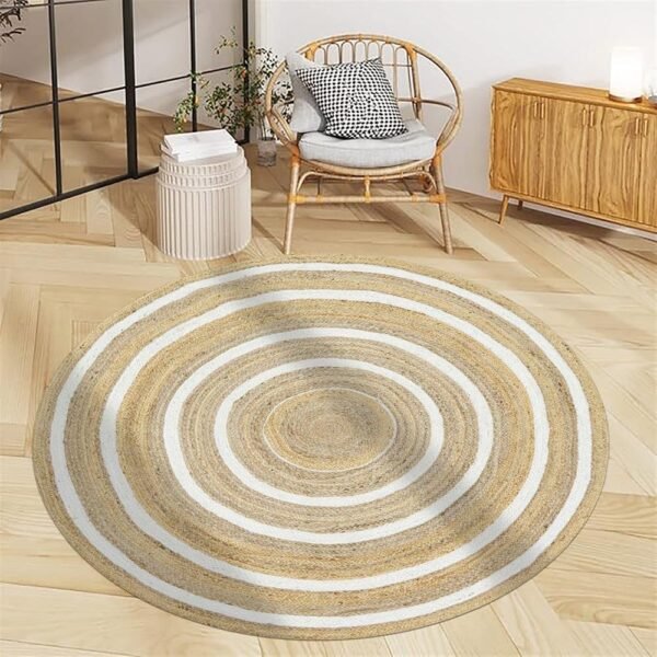 Round Hand Braided Rug Cozy Accent for Living Room - Image 2