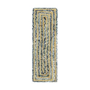 Hand Braided Chindi Cotton Jute Blue Stair Threads
