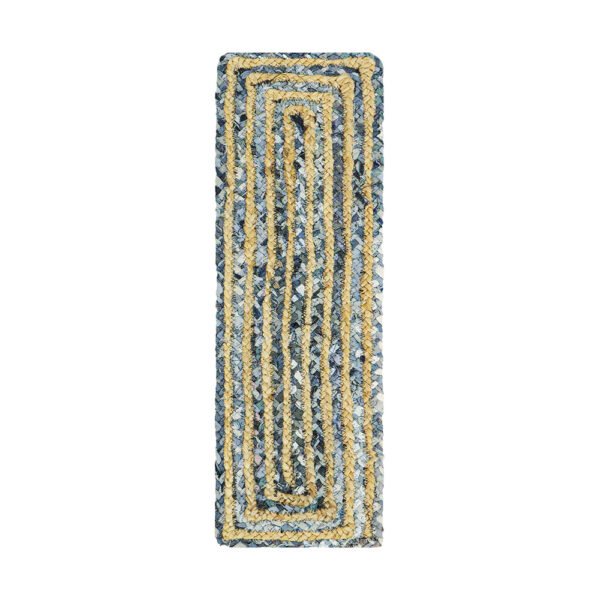 Hand Braided Chindi Cotton Jute Blue Stair Threads