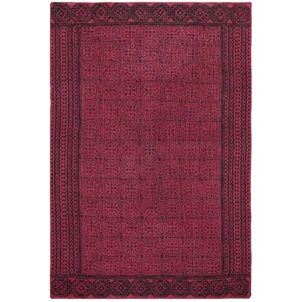 Bordered Handmade Rug with Classic Block Printed Borders