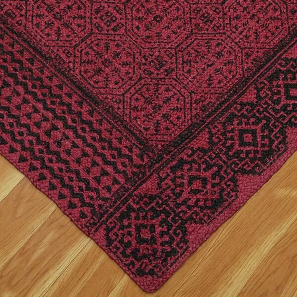 Bordered Handmade Rug with Classic Block Printed Borders - Image 5