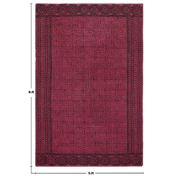 Bordered Handmade Rug with Classic Block Printed Borders - Image 3