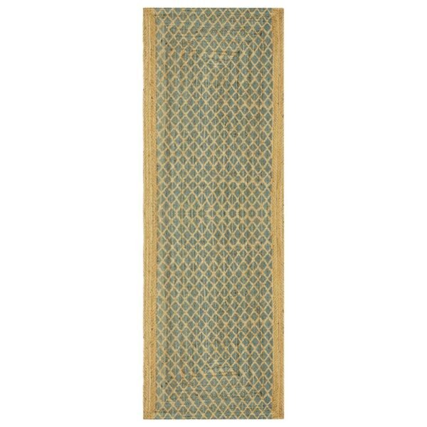 Handmade Green Jute Rug With Classic Block Printed Design