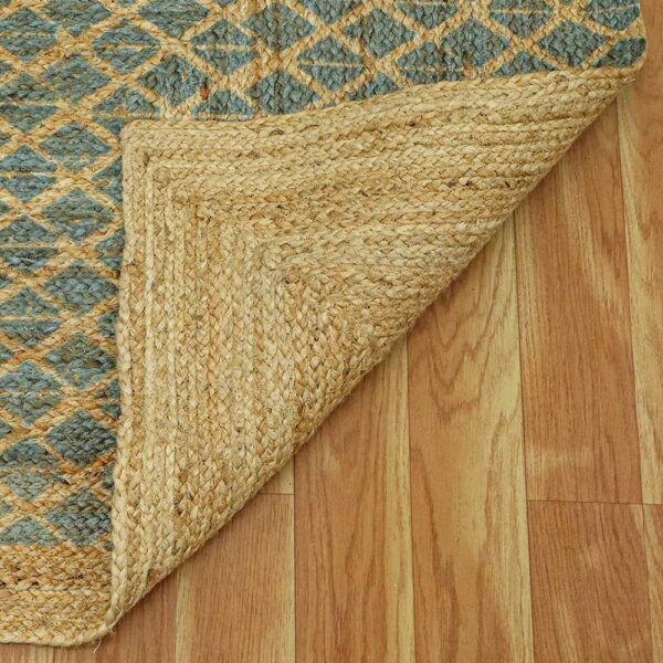 Handmade Green Jute Rug With Classic Block Printed Design - Image 5