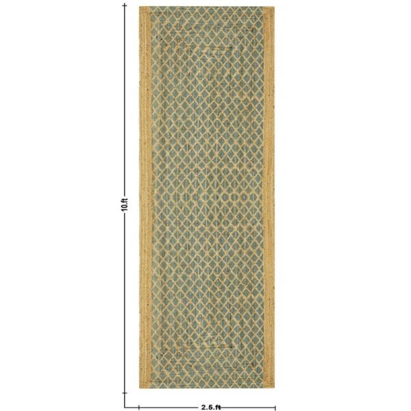Handmade Green Jute Rug With Classic Block Printed Design - Image 8