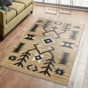 Hand-Woven Jute Area Rug – Beige black large area rug