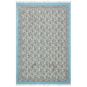 Blue Block Printed Rug Handmade Floral Rug