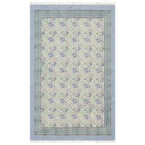 Floral Hand Block Printed Cotton Area Rug