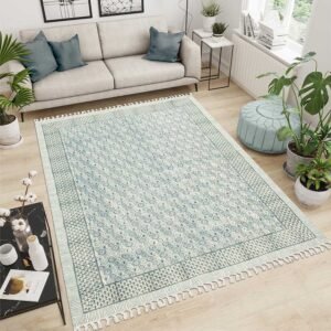 Gray Floral Area Rug Hand Block Cotton Rug