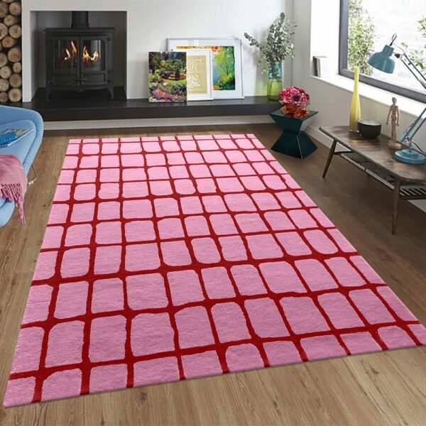 Hand Tufted Wool Pink Geometric Area Rug