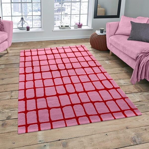 Hand Tufted Wool Pink Geometric Area Rug - Image 3