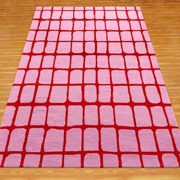 Hand Tufted Wool Pink Geometric Area Rug - Image 4
