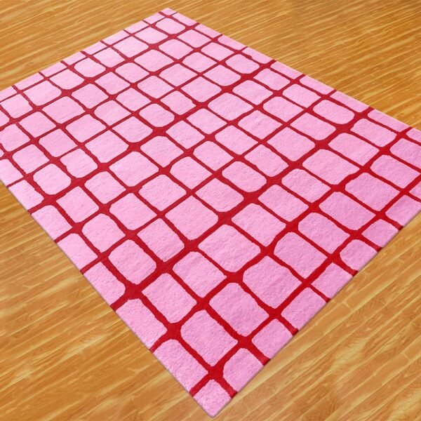 Hand Tufted Wool Pink Geometric Area Rug - Image 5