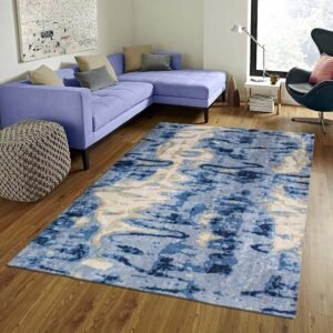 Blue Hand Tufted Wool Rectangular Rug