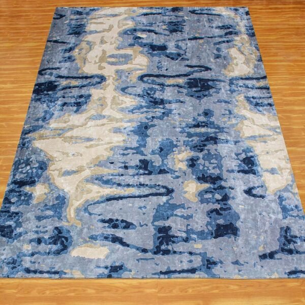 Blue Hand Tufted Wool Rectangular Rug - Image 3