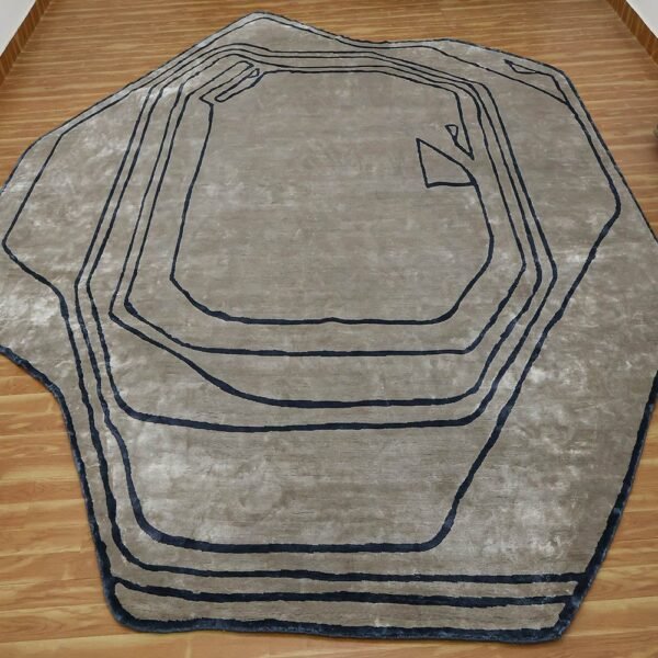 Gray Hand Tufted Irregular Silk Rug - Image 3