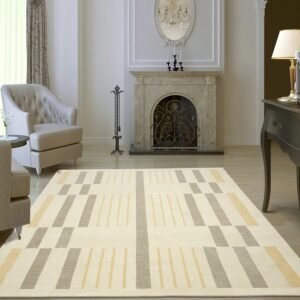 Beige Geometric Hand Tufted Bedroom Rugs