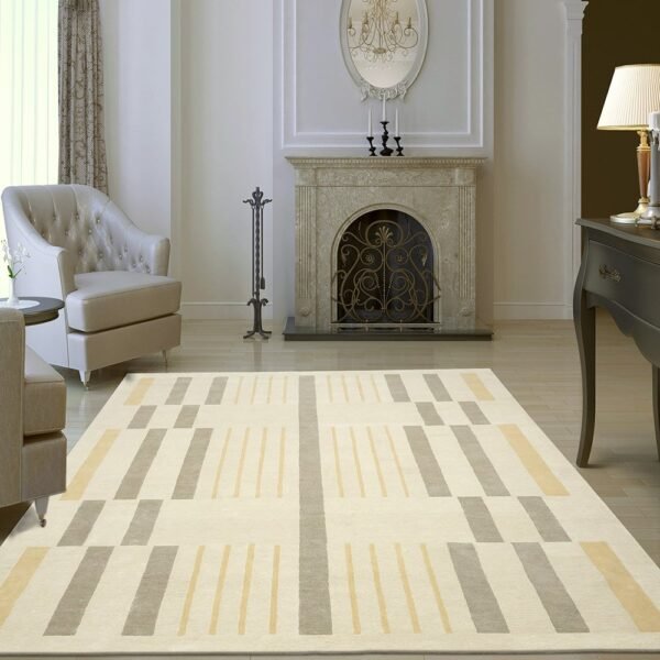 Beige Geometric Hand Tufted Bedroom Rugs