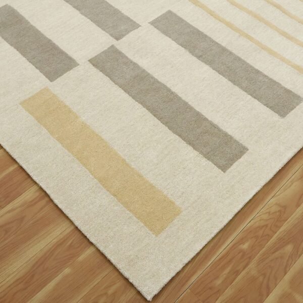 Beige Geometric Hand Tufted Bedroom Rugs - Image 5
