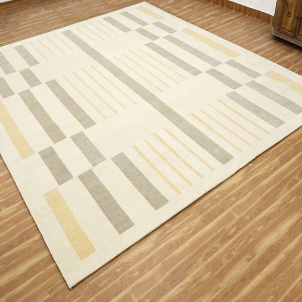 Beige Geometric Hand Tufted Bedroom Rugs - Image 6