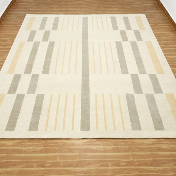 Beige Geometric Hand Tufted Bedroom Rugs - Image 7