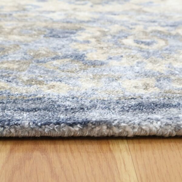 Floral Blue Hand Tufted Wool Area Rug - Image 5