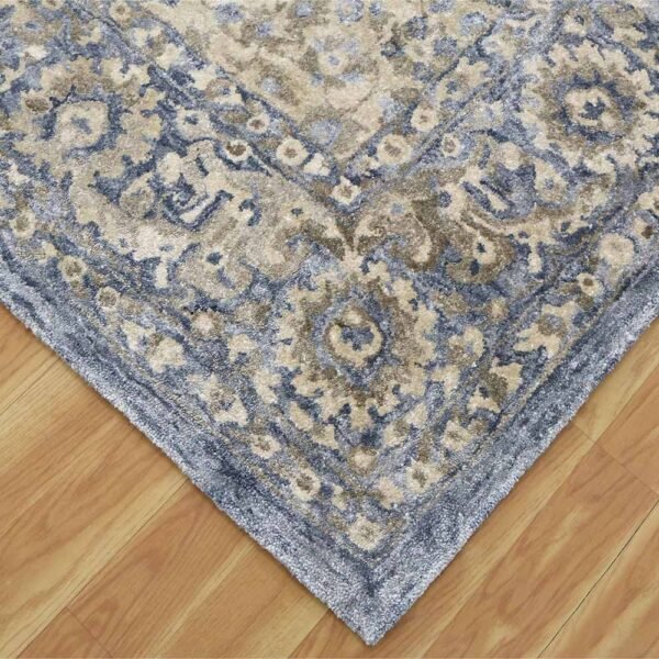 Floral Blue Hand Tufted Wool Area Rug - Image 6