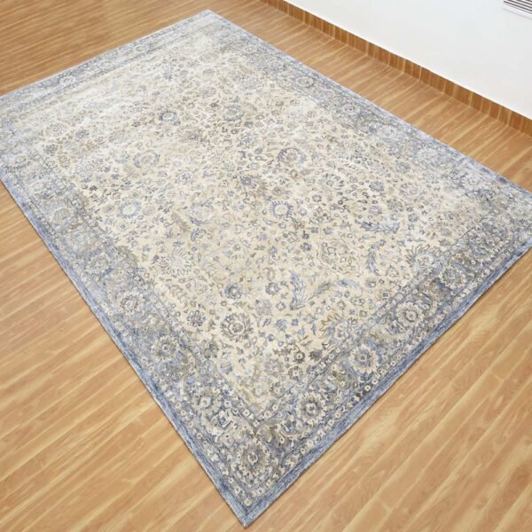 Floral Blue Hand Tufted Wool Area Rug - Image 8