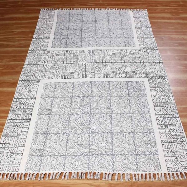Black Printed Cotton Handmade Rugs - Image 3