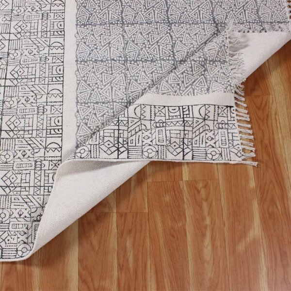 Black Printed Cotton Handmade Rugs - Image 4