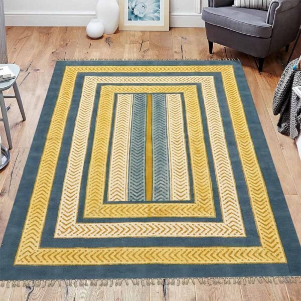Yellow Cotton Printed Hallway Area 4x6 Rug - Image 2